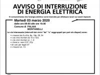 Avviso interruzione energia elettrica per martedì 3 marzo a Montanelli